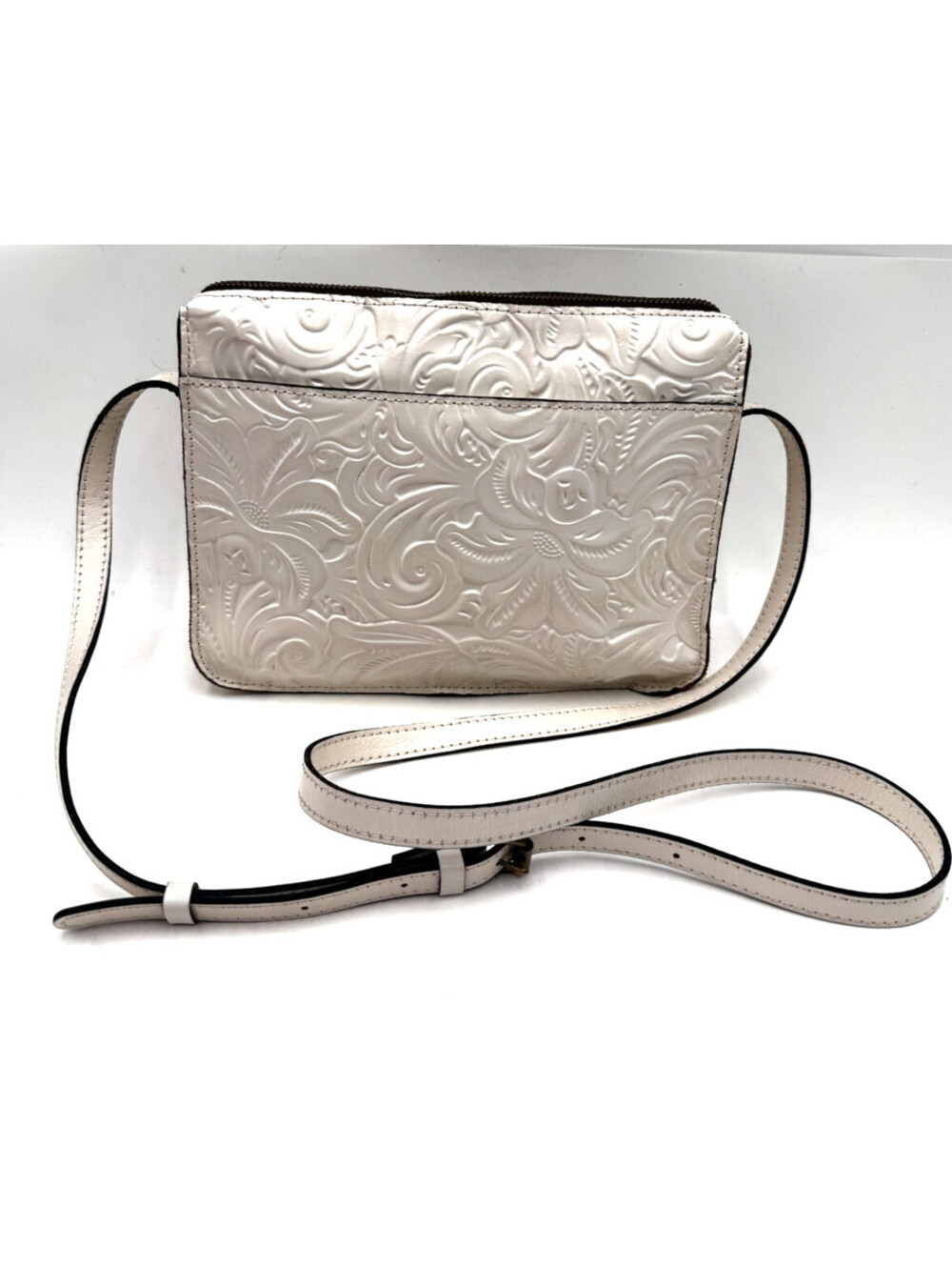 Patricia Nash Vallata Women Handbag White Leather Adjustable Strap Crossbody Bag